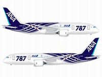 全日空、B787の路線計画発表 来年1月から羽田-フランクフルト線に投入。写真は特別塗装した「ボーイング787」 全日空、B787の路線計画発表 来年1月から羽田-フランクフルト線に投入。写真は特別塗装した「ボーイング787」