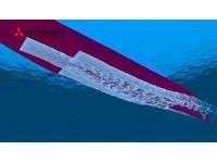 「MALS」船底を覆って流れる気泡の様子(画像:三菱重工業) 「MALS」船底を覆って流れる気泡の様子(画像:三菱重工業)