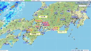 ドクターヘリやDMAT車両の位置情報と気象情報をウェザーニューズの運航判断支援ツール「FOSTER-GA」上で一元化した様子(平成25年内閣府広域医療医療搬送訓練時) ドクターヘリやDMAT車両の位置情報と気象情報をウェザーニューズの運航判断支援ツール「FOSTER-GA」上で一元化した様子(平成25年内閣府広域医療医療搬送訓練時)