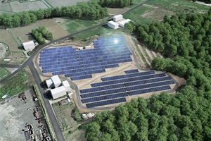 NTTファシリティーズは、広島県東広島市に「F東広島太陽光発電所」を建設する。写真は完成イメージ図（同社発表資料より）