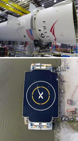 スペースX社、ファルコン9に装備されたフィンと、回収用の艀を公開(Image credit: SpaceX) スペースX社、ファルコン9に装備されたフィンと、回収用の艀を公開(Image credit: SpaceX)