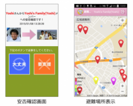 スマートフォン向け子どもと家族のみまもりアプリ「まもるゾウ+(プラス)」の操作画面例 スマートフォン向け子どもと家族のみまもりアプリ「まもるゾウ+(プラス)」の操作画面例