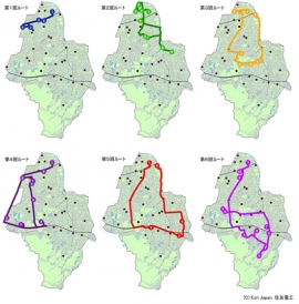 復旧作業ルートの例(37カ所、6作業班の場合)(ソフトバンクの発表資料より) 復旧作業ルートの例(37カ所、6作業班の場合)(ソフトバンクの発表資料より)