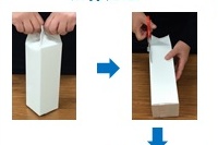 大日本印刷は、口栓付きのアルコール飲料向け紙容器の新製品2種を開発した。写真は、解体しやすいタイプ。牛乳パックと同じ要領でハサミで簡単に解体できるという。（大日本印刷の発表資料より）
