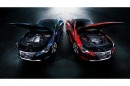 LC500h“S package” (ディープブルーマイカ・オプション装着車、左)とLC500 (ラディアントレッドコントラストレイヤリング・オプション装着車)