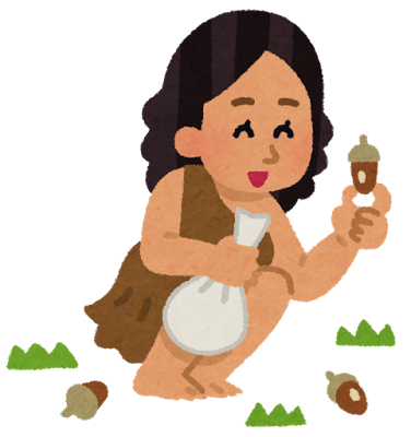 食べ物を集める古代人の女性のイメージ。（画像：いらすとや）