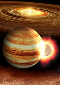 木星に天体が衝突するイメージ。(c) Astrobiology Center