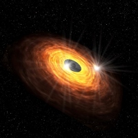 超大質量ブラックホールと取り囲む電波天体の想像図 （c）  慶應義塾大学