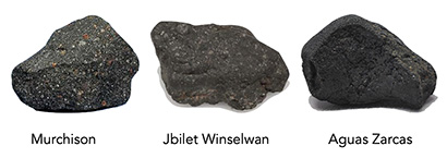 UCSCの研究で用いられた3つの隕石サンプル（画像: UCSCの発表資料より、M. Thompson提供）