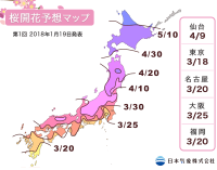 桜開花予想2018　東京は全国で最も早く3/18頃　全国約1,000カ所の予想を本日からアプリでも配信