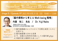 《医師・歯科医師・薬剤師・医療従事者限定無料オンラインセミナー》『腸内環境から考えるWell-being戦略』 講師:内藤 裕二先生(京都府立医科大学大学院 医学研究科 生体免疫栄養学講座/教授) 2022年8月21日(日)10:00~12:00 ZOOM live配信セミナー“Sunday Wellness Breeze”