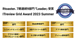 ブレインパッドの「Rtoaster」、「ITreview Grid Award 2023 Summer」にて、7期連続9部門で「Leader」を受賞