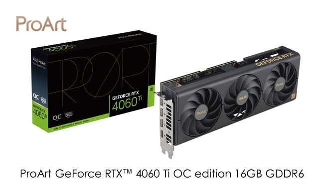 ASUSのクリエイター向けブランドのProArtよりNVIDIA GeForce RTX(TM) 4060 Tiを搭載した静音性が高いビデオカード「PROART-RTX4060TI-O16G」を発表