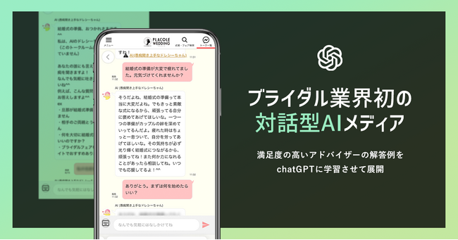 【AIと結婚式準備】プラコレ「愚痴聞き上手なドレシーちゃん(AI)」を9月上旬にローンチ予定!