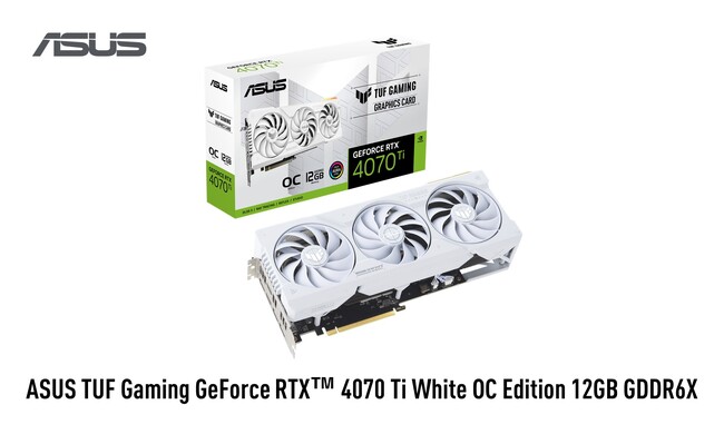 ASUSのゲーミングシリーズのTUF GamingよりNVIDIA RTX(TM) 4070 Ti搭載、耐久性のある白色のビデオカード「TUF-RTX4070TI-O12G-WHITE-GAMING」を発表