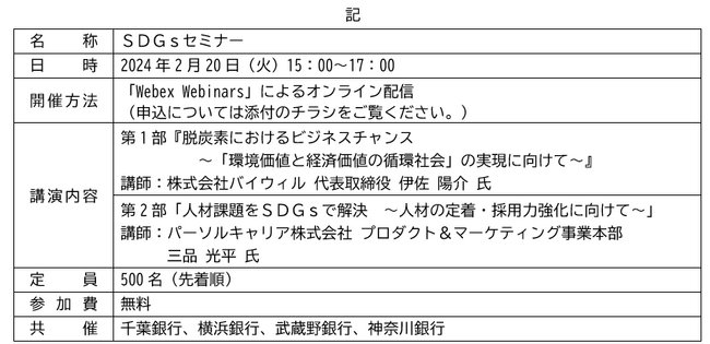 「ＳＤＧｓセミナー」の共催について～「千葉・横浜パートナーシップ」連携施策【Vol.46】、「千葉・武蔵野アライアンス」提携施策～
