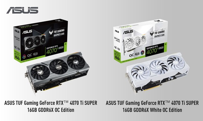 ASUSのゲーミングシリーズTUF Gamingより、NVIDIA(R) GeForce RTX(TM) 4070 Ti SUPER 搭載のビデオカード2製品を発表。