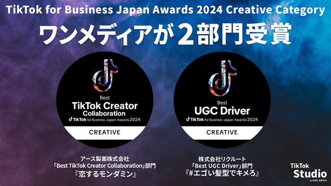 ワンメディアが手掛けたTikTokプロモーション2作品が 「TikTok for Business Japan Awards 2024」にて部門賞を受賞し、広告会社において最多タイの受賞数に