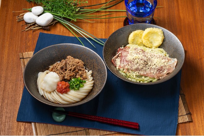 『牛肉と梅おろしぶっかけうどん』『モッツァレラ天と生ハムのジェノベーゼうどん』が新発売