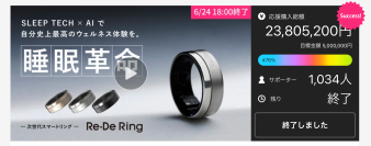 【一般販売開始】応援購入サービス「Makuake」で応援金額2,300万円超え!SLEEP TECH × AIで睡眠体験に革新をもたらす次世代スマートリング「Re・De Ring」を2024年12月中旬より一般販売開始!