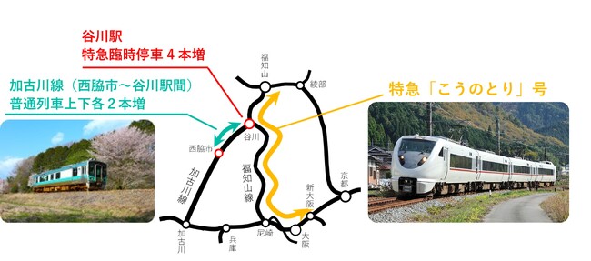 加古川線の増発と一部の特急「こうのとり」号の谷川駅臨時停車を実施します