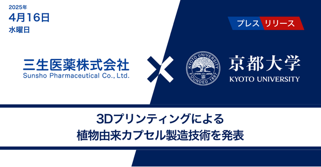 京都大学×三生医薬、3Dプリンティングによる植物由来カプセル製造技術を発表