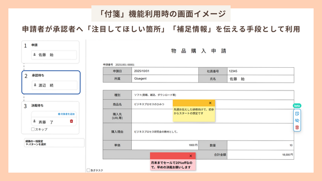 サイオステクノロジー、クラウドワークフロー「グルージェントフロー」で「付箋」機能を提供開始