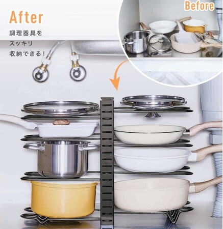置き方次第で、収納が変わる。「すべりにくい3WAYフライパンスタンド」を3月2日より発売