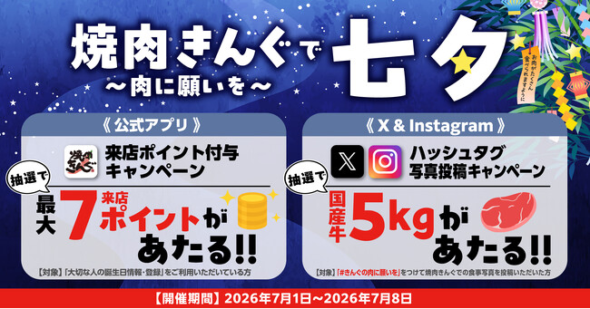 【焼肉きんぐ】7月1日(水)より「焼肉きんぐで七夕~肉に願いを~」キャンペーンを開催!
