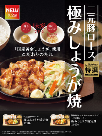 「やよい軒」“こだわりの特撰シリーズ”『~三元豚ロース~極みしょうが焼定食』発売