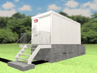NECフィールディングが公開したモジュラーデーターセンターのイメージ図。6ラック収容タイプ（90KVA) 。本体外寸(mm)：6,000 ×2,500 × 2,737 ＝ 長さ（L）、幅（W）、高さ（H）
