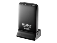 アイ・オー・データ機器のコンパクトサイズWiMAXルーター「WMX-GWMR 」、クレードルに装着した状態。 アイ・オー・データ機器のコンパクトサイズWiMAXルーター「WMX-GWMR 」、クレードルに装着した状態。