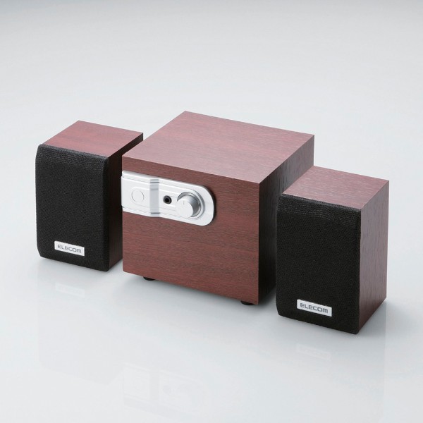木製キャビネットを採用したエレコムの2.1chステレオ対応スピーカ「MS-MPW07Wシリーズ」