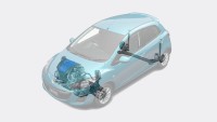 マツダがマイナーチェンジして6月30日に発売する小型車「デミオ」のスケルトン。 マツダがマイナーチェンジして6月30日に発売する小型車「デミオ」のスケルトン。