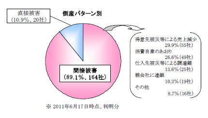 倒産パターンの内訳を示すグラフ（出典：帝国データバンク　第6 回: 「東日本大震災関連倒産」の動向調査 ＜6 月17 日時点速報＞）