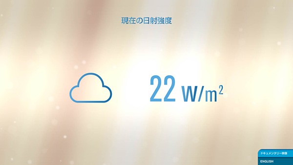 太陽光発電と日産自動車の電気自動車（EV）「リーフ」用のバッテリーを組み合わせたEV用充電システムの実証実験のモニター画面（日照強度）。