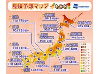 ウェザーニューズ　紅葉（もみじ）の見頃予想マップ（画像提供：ウェザーニュース）
