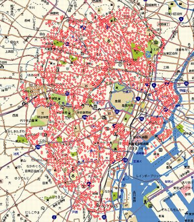 ライブドアが展開する東京23区内の電柱によるWi-Fiエリア（画像提供：KDDI）