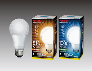 「一般電球形10.6W」パッケージ左からLDA11L-G（電球色）、LDA11N-G（昼白色）（画像提供：東芝ライテック）