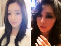 韓国の女優ホン・スアが化粧前と化粧後の写真を公開して話題になっている。写真=ホン・スアのツイッター
