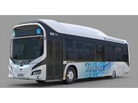 デザインを一新した非接触給電ハイブリッドバス（画像：日野自動車）