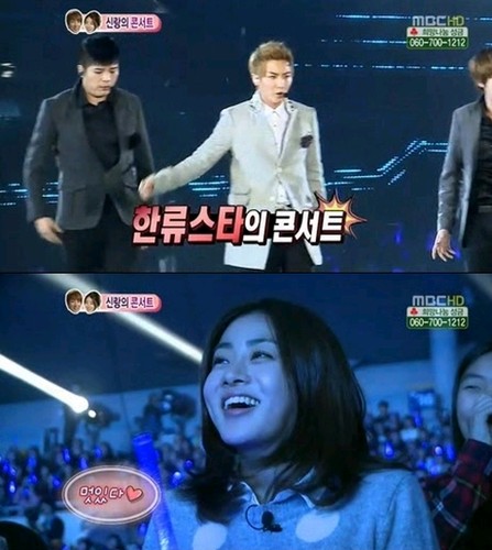 17日に放送された韓国MBC『私たち結婚しました』では、SUPER JUNIOR（スーパージュニア）のコンサートで舞台に上がる仮想夫イトゥクと、応援に来た仮想妻カン・ソラの姿が放送された。写真=韓国MBC放送のキャプチャー