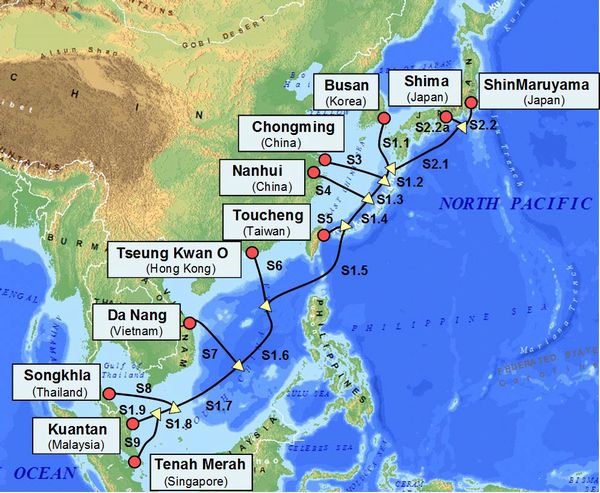 「APG」海底ケーブルプロジェクト敷設ルート（画像：NEC）