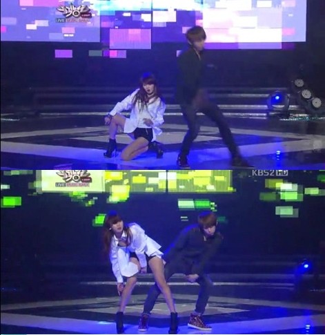 Trouble Maker（トラブルメーカー）のヒョナとヒョンスンはG.NA（ジナ）とともにダンスパフォーマンスを披露した。写真＝KBS放送のキャプチャ