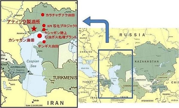 アティラウ製油所所在地（画像：丸紅）