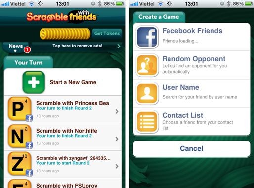 「Scramble With Friends Free」は16個のアルファベットの中で、近くの文字をつなぎ合わせて言葉を作る、新感覚パズルゲームです。