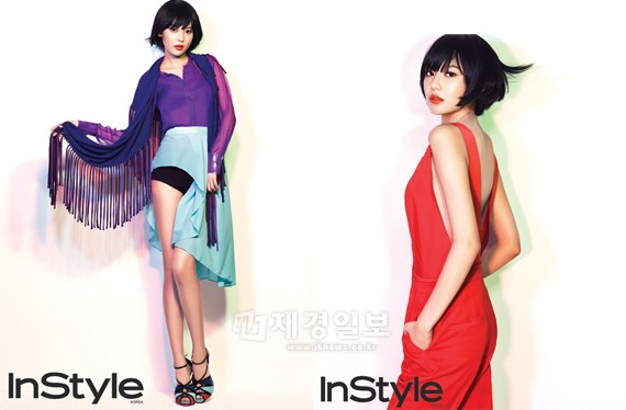 少女時代のスヨンが、ファッションマガジン「InStyle（インスタイル）」4月号のグラビアに登場し、華麗なビビッドカラーの衣装で魅力を振りまいた。