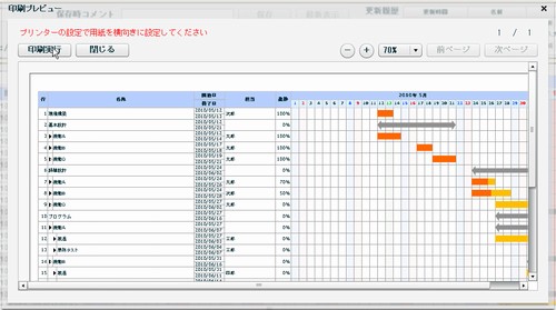 作成したガントチャートの印刷も可能