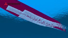 「MALS」船底を覆って流れる気泡の様子（画像：三菱重工業）