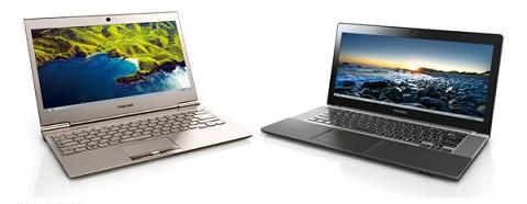 世界最軽量の13.3型ウルトラブック「dynabook R632」（左）と21:9液晶搭載の14.4型ウルトラブック「dynabook R542」（右）（画像：東芝）